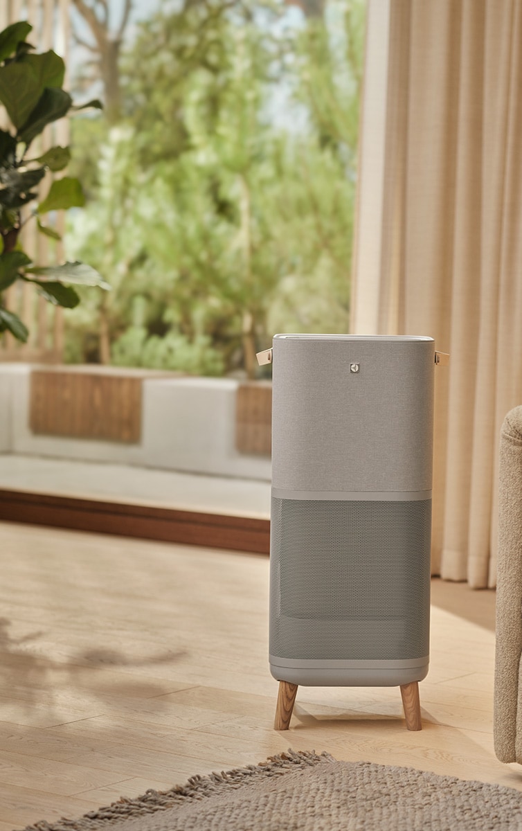 Čistič vzduchu v obývacím pokoji.